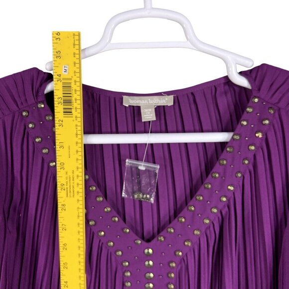 Woman Within NEW 2X 26-28 Purple Pleated Top Studded Bell Sleeves Fairycore - Picture 9 of 16